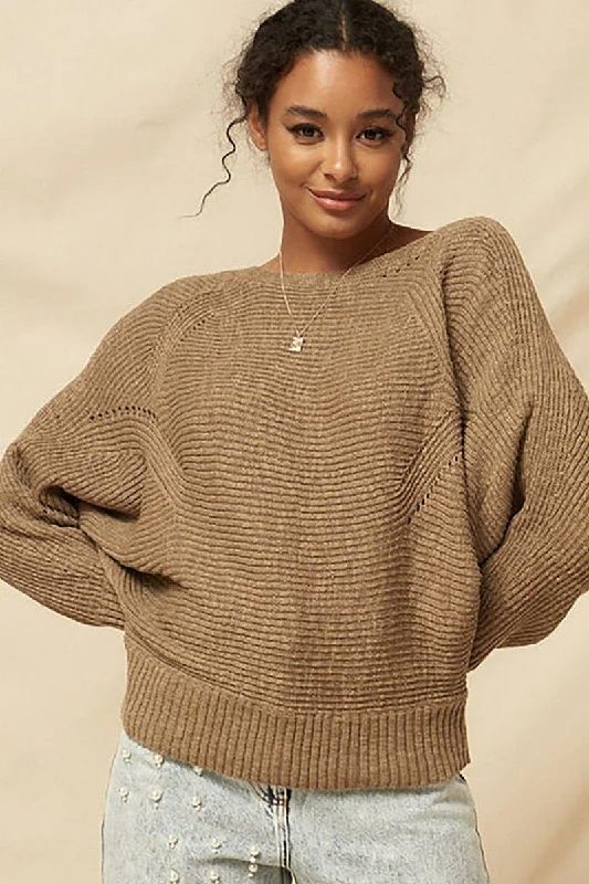 A Ribbed Knit Sweater Notch Collar Peter Pan Collar Cowl Neck