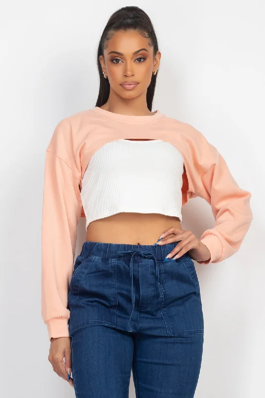 Ribbed Sleeveless Top With Shrug Sweater Stylish Fashionable Trendy