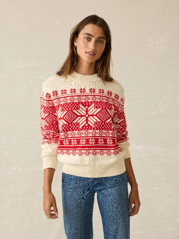 Sun Valley Crew Sweater - Antique Snowflake Glossy Satin Silk