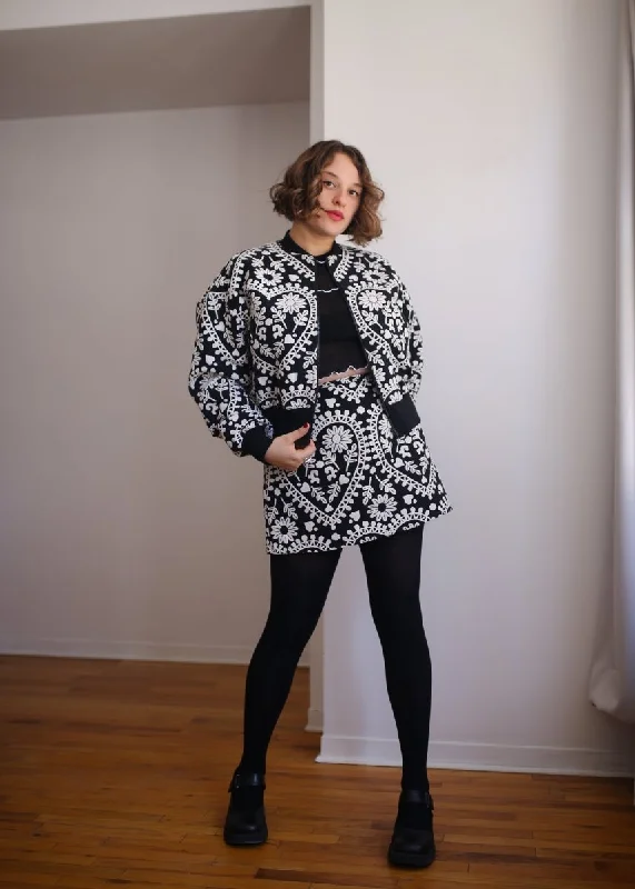 Eliza Faulkner Frida Jacket (Black and White Jacquard) Insulated Jacket Fitted Jacket Loose Jacket