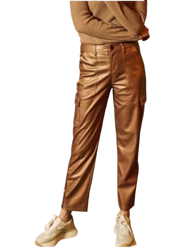 Alphi Cargo Vegan Leather Trousers In Brandy Trousers Running Lightweight