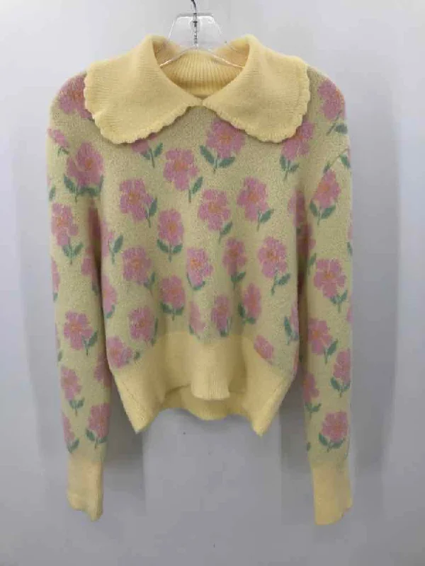 Pre-Owned Zara Yellow Size Medium Floral Sweater Fleece Sweater Nylon Polyester