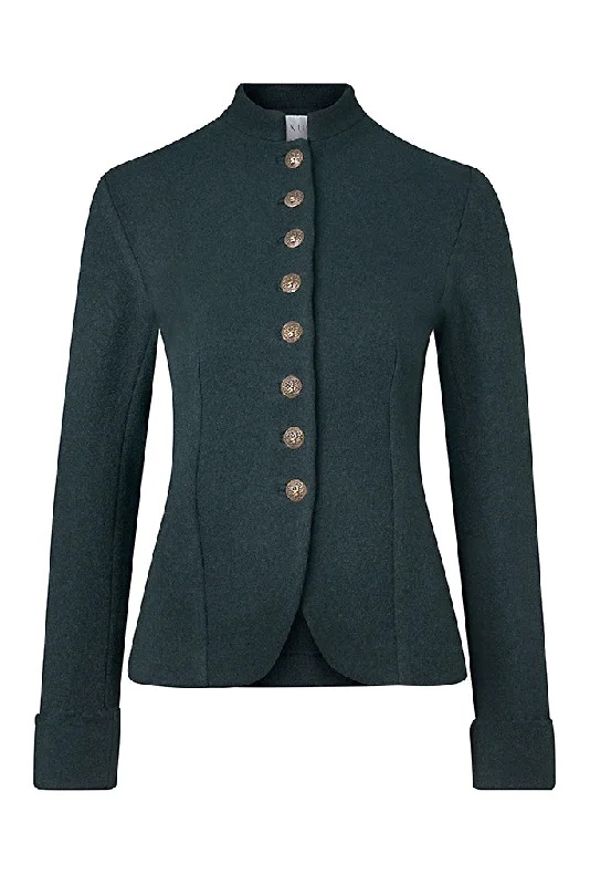 REGIMENTAL Midnight Green Boiled Wool Tailored Uniform Jacket Hoodie Zip-Up Jacket Button-Up Jacket