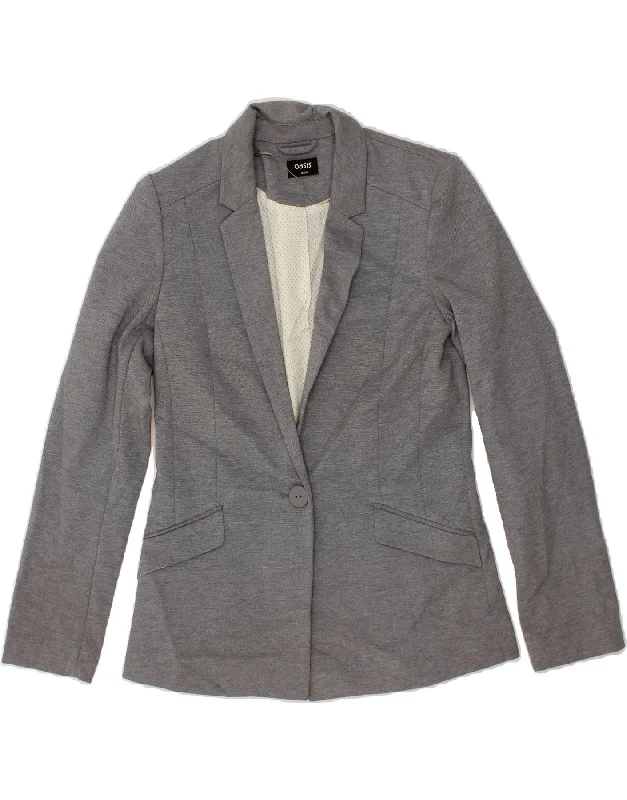 OASIS Womens 1 Button Blazer Jacket UK 8 Small  Grey Polyester Collared Jacket Crew Neck Jacket Turtle Neck Jacket