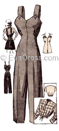 1940's Ladies' Summer Overalls, Playsuit and Jacket  Sp40-4536 Welt Pockets Slit Pockets Flap Pockets