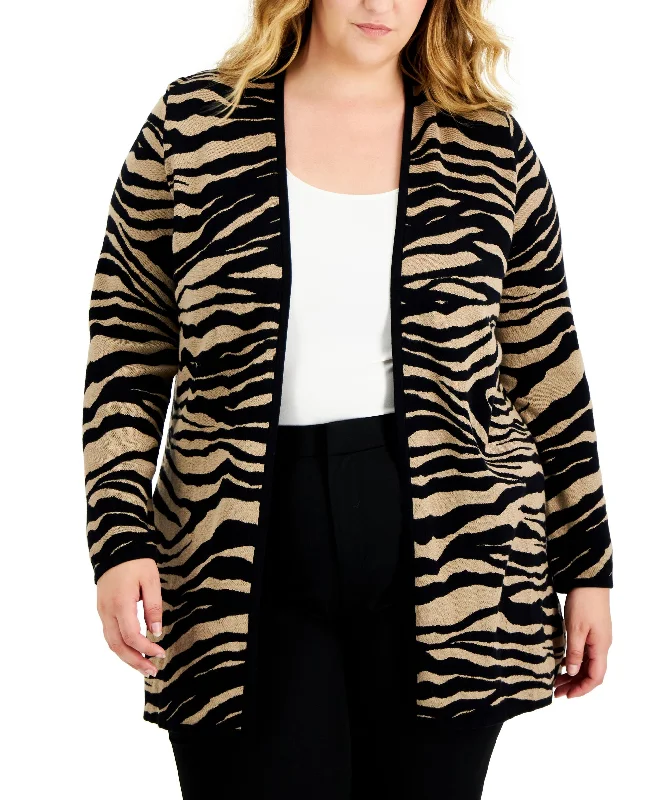 JM Collection Plus Size Zebra Print Cardigan Polka Dot Checkered Tartan