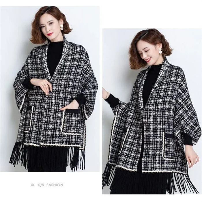 Autumn And Winter New Imitation Mink Velvet Tassel Shawl Women's Plaid Knitted Jacket B-367810 Rayon Fabric Velvet Fabric Corduroy Fabric Autumn And Winter New Imitation Mink Velvet Tassel Shawl Women's Plaid Knitted Jacket B-367810 Rayon Fabric Velvet Fabric Corduroy Fabric
