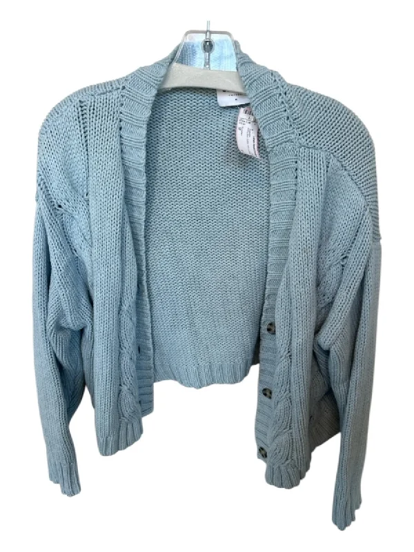 Callahan Size M Baby Blue Cotton Knit Cardigan Sweater Embroidered Appliqued Beaded