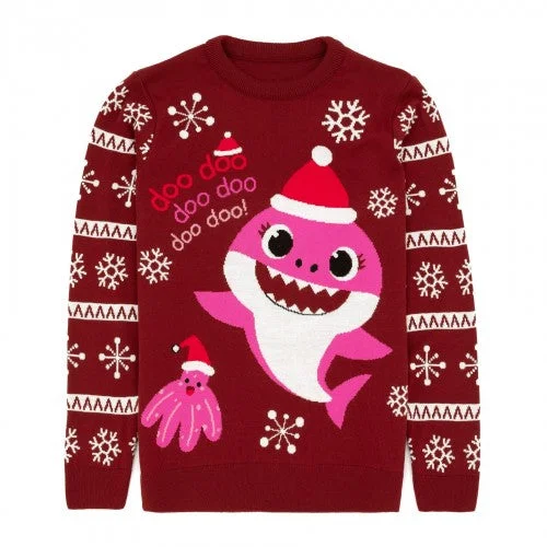 Baby Shark Womens/Ladies Mummy Shark Christmas Jumper Knit Fabric Woven Fabric Fleece Fabric Baby Shark Womens/Ladies Mummy Shark Christmas Jumper Knit Fabric Woven Fabric Fleece Fabric