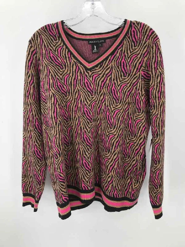 Pre-Owned Peace of Cloth Pink Size Large Printed Sweater Plaid Sweater Polka Dot Checkered