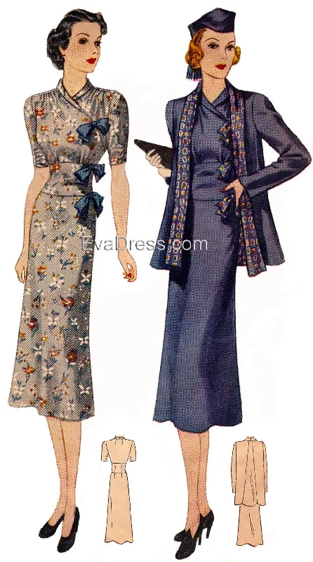 1938 Dress & Reversible Jacket SE30-2653 Striped Jacket Polka Dot Jacket Floral Jacket