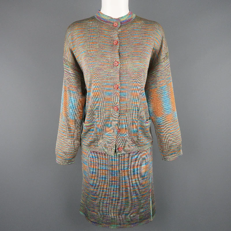 MISSONI Size 8 Multi-Color Rayon Knit Cardigan Skirt Set Nylon Fabric Polyester Fabric Spandex Fabric