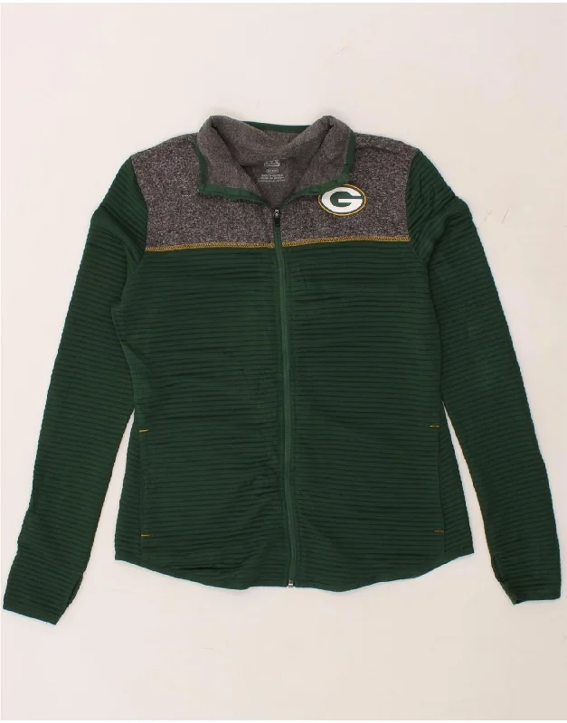 NFL Womens Green Bay Packers Tracksuit Top Jacket UK 10 Small Green Wool Fabric Cashmere Fabric Tweed Fabric