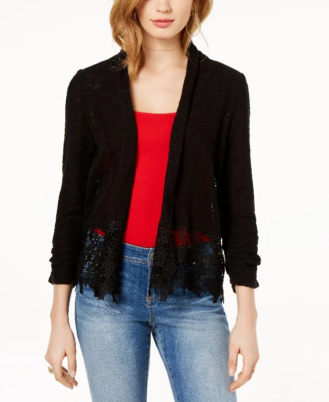 Lace Trim Open Front Topper Cardigan Patchwork Embroidered Appliqued