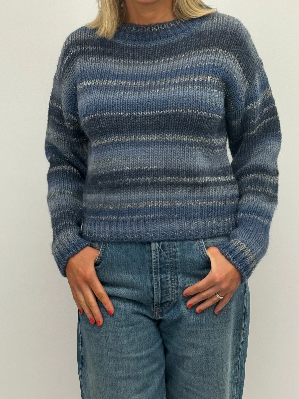 EMME Navy Stripe Sweater Graphic Sweater Embroidered Appliqued