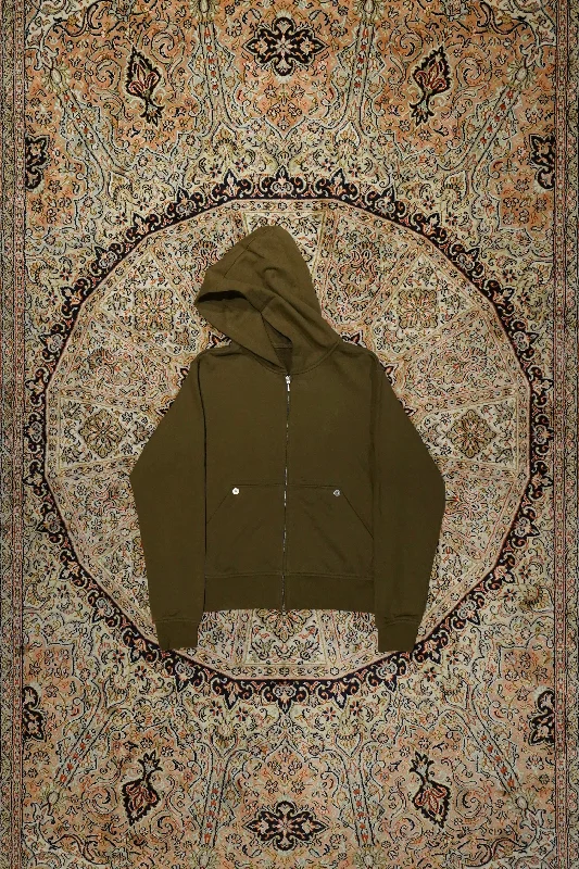 Omar Afridi FULL ZIP HOODIE (KHAKI) Hoodie with Ribbed Neckline Snug Warm