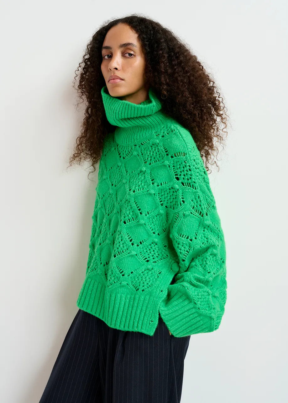 ESSENTIEL Green Knit Sweater Satin Fabric Silk Fabric Chiffon Fabric