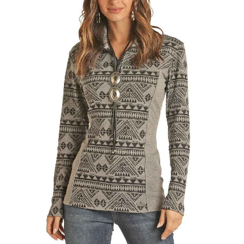 Powder River Outfitters Ladies Aztec Knit Henley Pullover 51-1035-01 Deep Neck Pullover