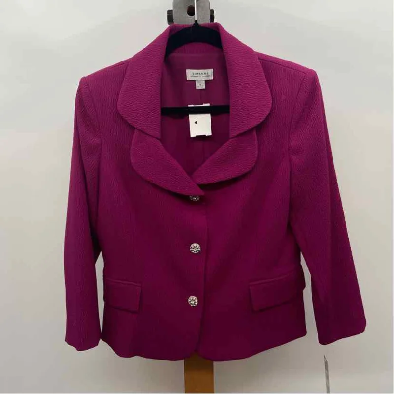 Tahari Women's Size M Magenta Textured Jacket Front Pockets Side Pockets Patch Pockets Tahari Women's Size M Magenta Textured Jacket Front Pockets Side Pockets Patch Pockets