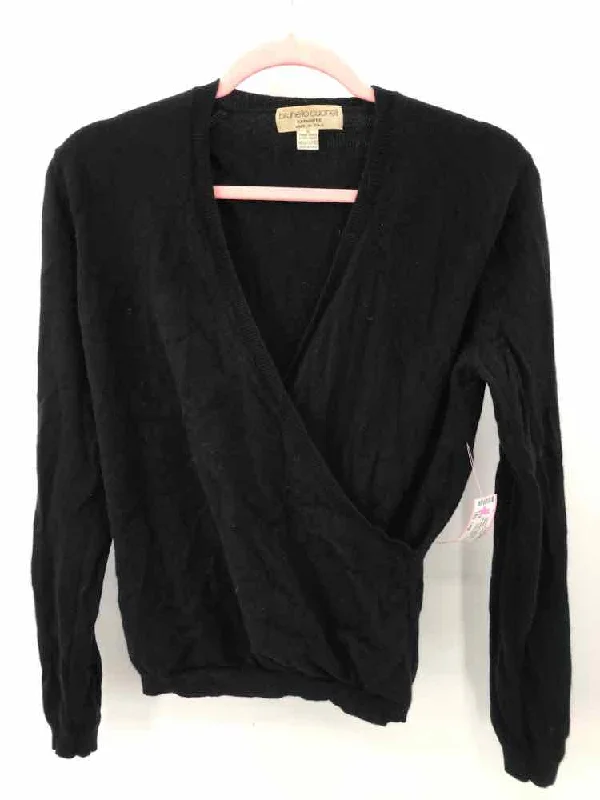 Pre-Owned Brunello Cucinelli Black Size Large Cashmere Sweater Stretchy Elastic Breathable