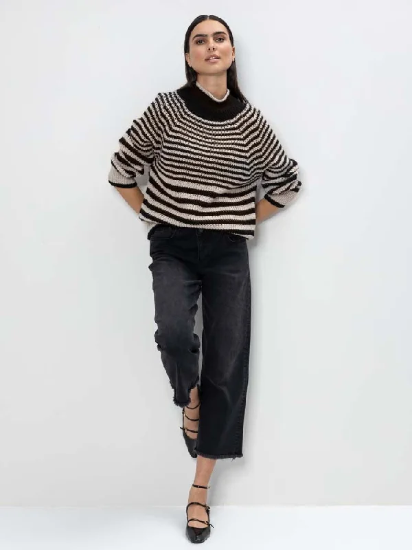 H Black & White Stripe Knitted Jumper Embroidered Appliqued Beaded