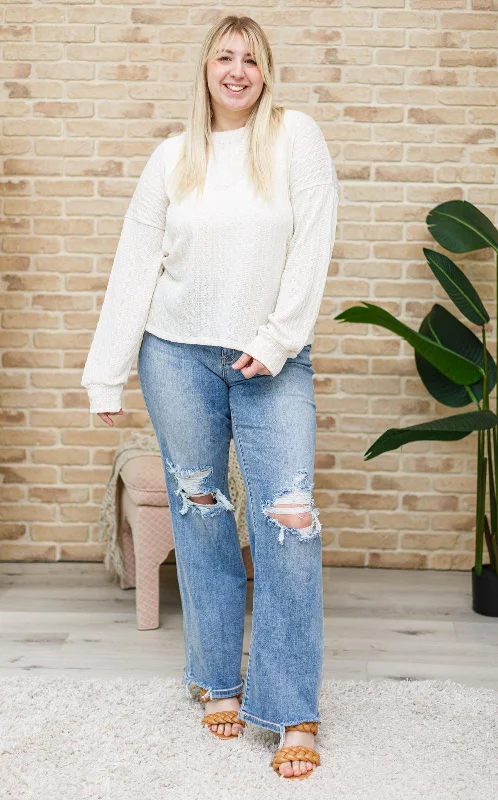 Hazel Blues® | Keep Me Here Knit Sweater in Cream Cable Knit Ribbed Knit Lace Knit
