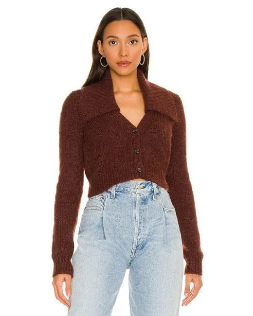 "Lenore Collared Crop Cardigan" Open Front Closed Front Wrap Front