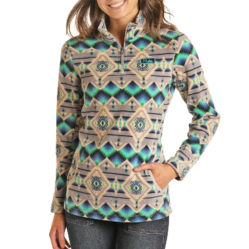 Powder River Outfitters Ladies Aztec Quarter Zip Pullover 51-1038-05 Jewel Neck Pullover