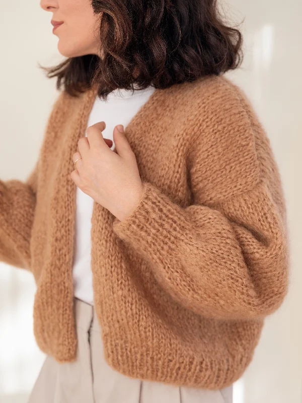 Camel Mohair and Organic Wool Cardigan Solid Color Striped Floral Print