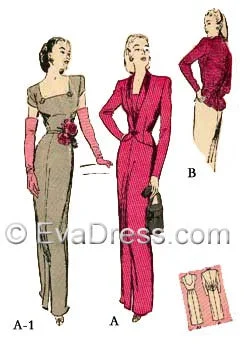 1944 Dinner Dress & Jacket, E40-3162 Appliqued Jacket Beaded Jacket Sequined Jacket