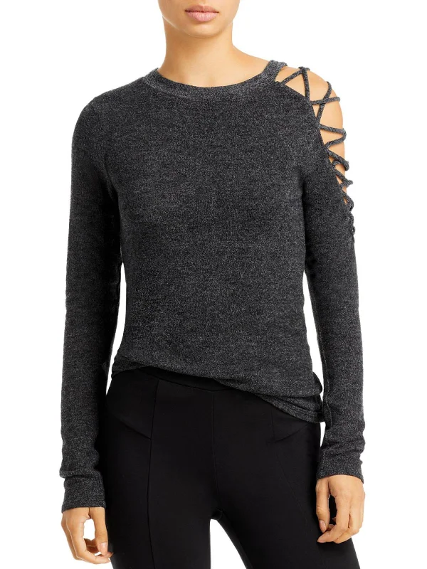 Avila Womens Cut-Out Lace-Up Pullover Top Boat Neck Sweater