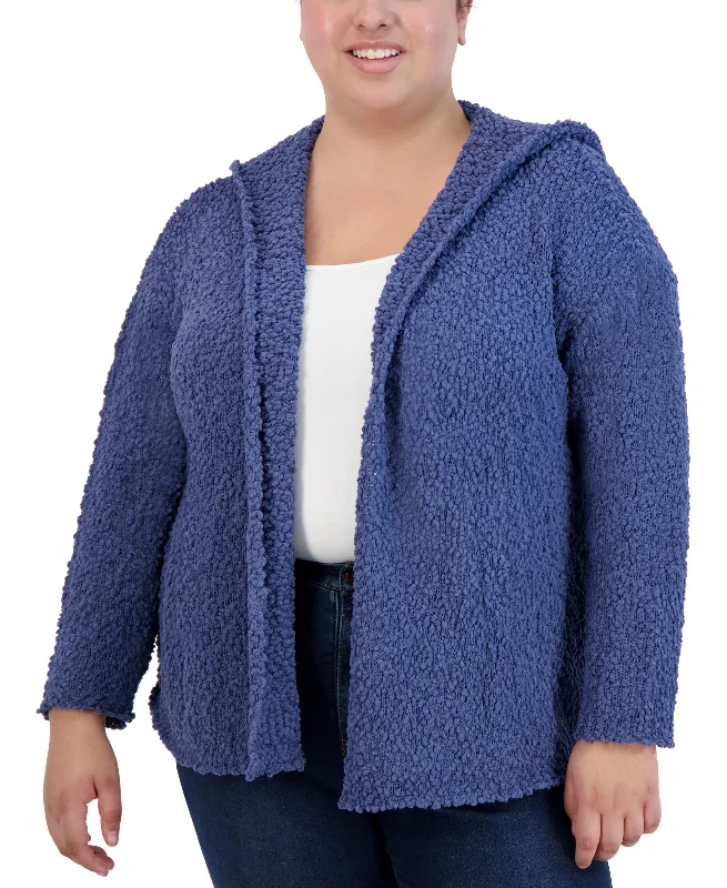 Jones New York Plus Size Hooded Open Front Cardigan Elegant Classic Vintage
