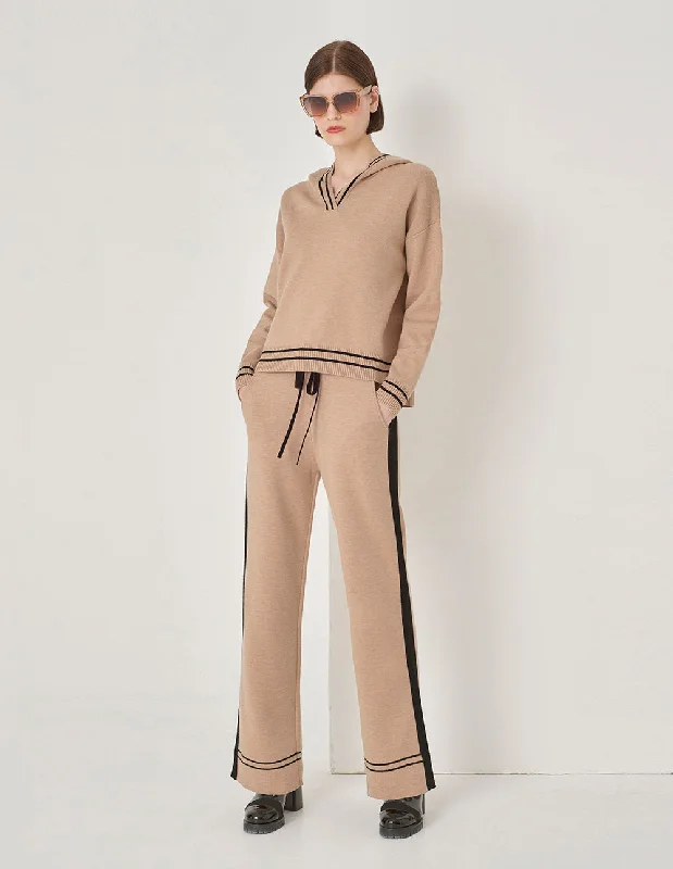 MARYLING Camel Contrast Knitted Trousers Cropped Trousers Casual Linen