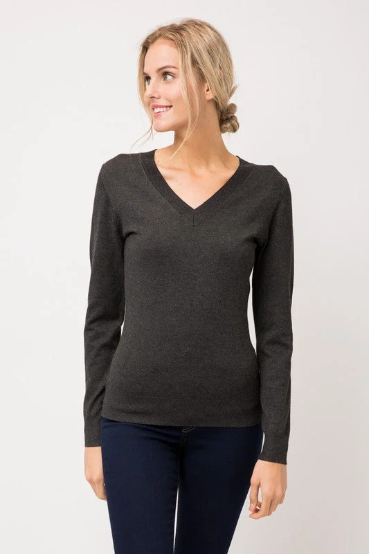 Charcoal V Neck Pullover Sweater Stylish Fashionable Trendy
