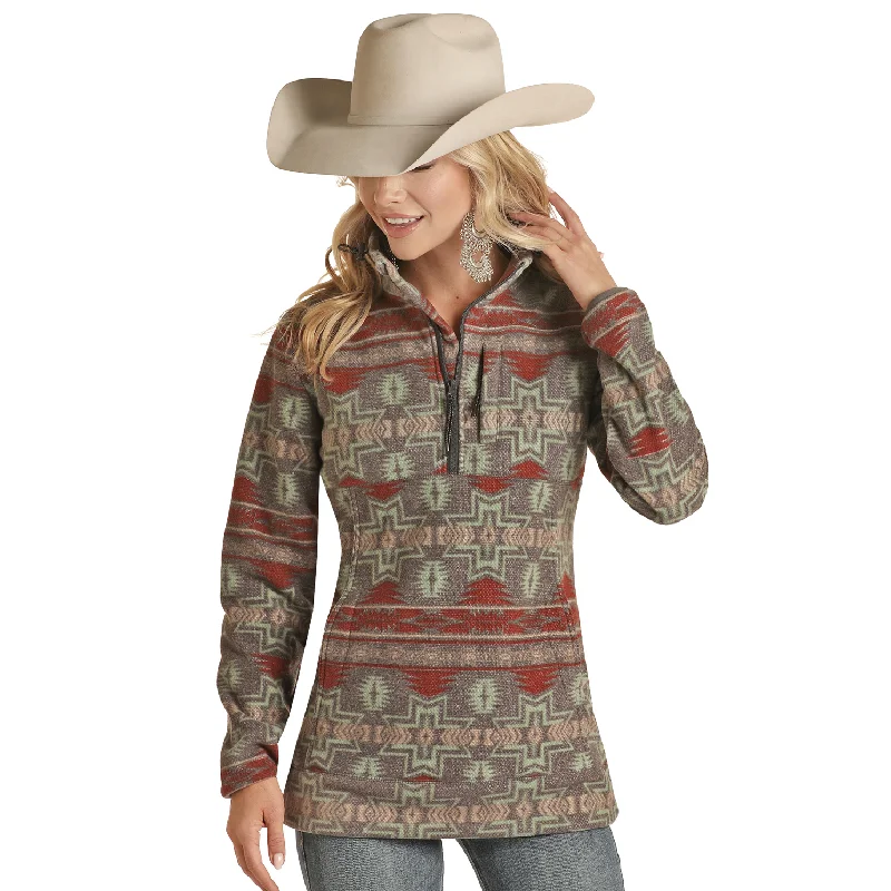 Powder River® Ladies Aztec Fleece Charcoal Pullover PRWO91RZXU-02 High Neck Pullover