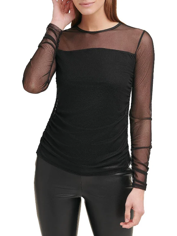 Womens Mesh Long Sleeve Pullover Top Slim Sleeve Pullover