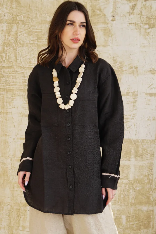 Indira Jacket in Onyx A-Line Jacket Boat Neck Shawl Collar