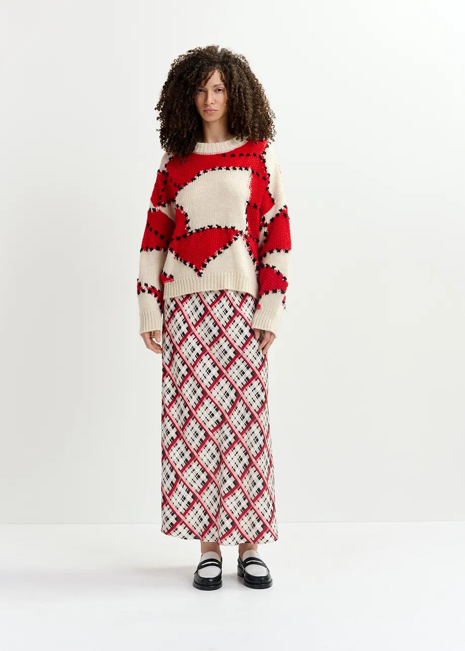 ESSENTIEL Red & Cream Knit Sweater Fitted Slim Tailored