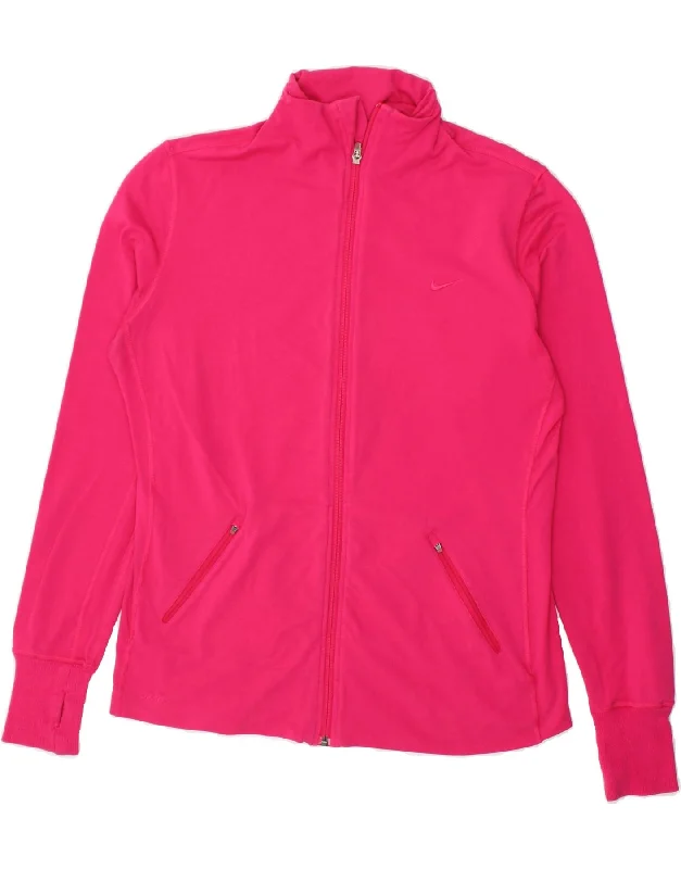 NIKE Womens Dri Fit Tracksuit Top Jacket UK 18 XL Pink Welt Pockets Slit Pockets Flap Pockets