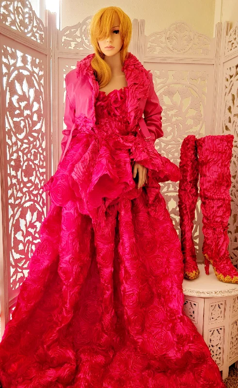 "CALLIA" Hot Pink Satin Wedding Ballgown Set With Jacket (Custom Order) Anorak Shell Jacket Lightweight Jacket "CALLIA" Hot Pink Satin Wedding Ballgown Set With Jacket (Custom Order) Anorak Shell Jacket Lightweight Jacket