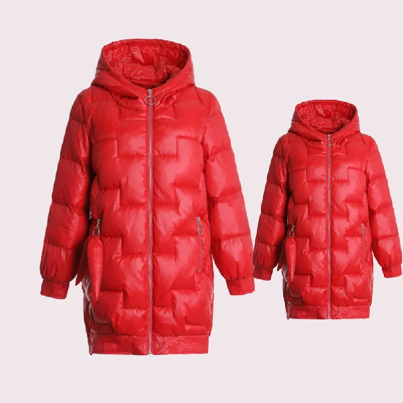 Mommy & Me Winter Hooded Jacket V-Neck Jacket Boat Neck Jacket Square Neck Jacket