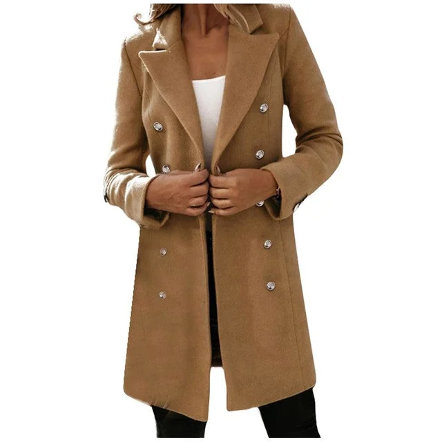 Women's Fashion Long Sleeve Double Button Woolen Coat Autumn And Winter Korean Fashion Slim Elegant Winter Jacket B-28131 Bomber Jacket Anorak Windbreaker Women's Fashion Long Sleeve Double Button Woolen Coat Autumn And Winter Korean Fashion Slim Elegant Winter Jacket B-28131 Bomber Jacket Anorak Windbreaker