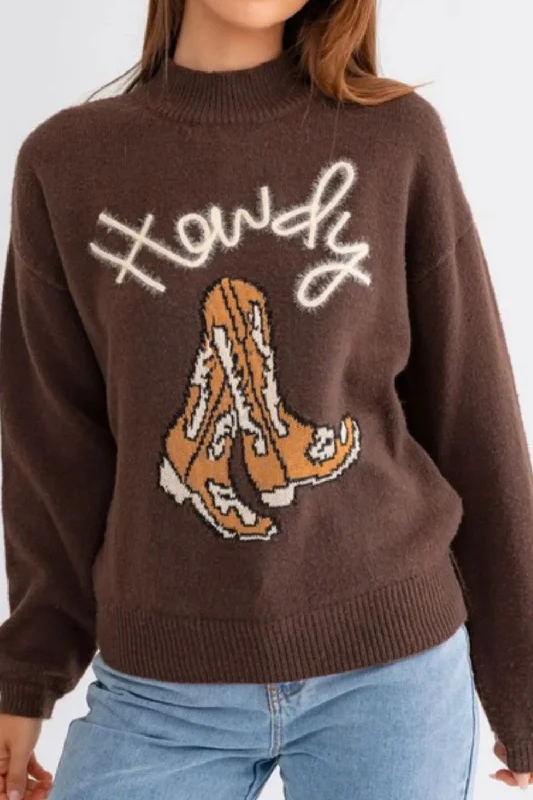 Hazel Blues® |  Boot Mock Neck Long Sleeve Sweater Mesh Sweater Canvas Denim
