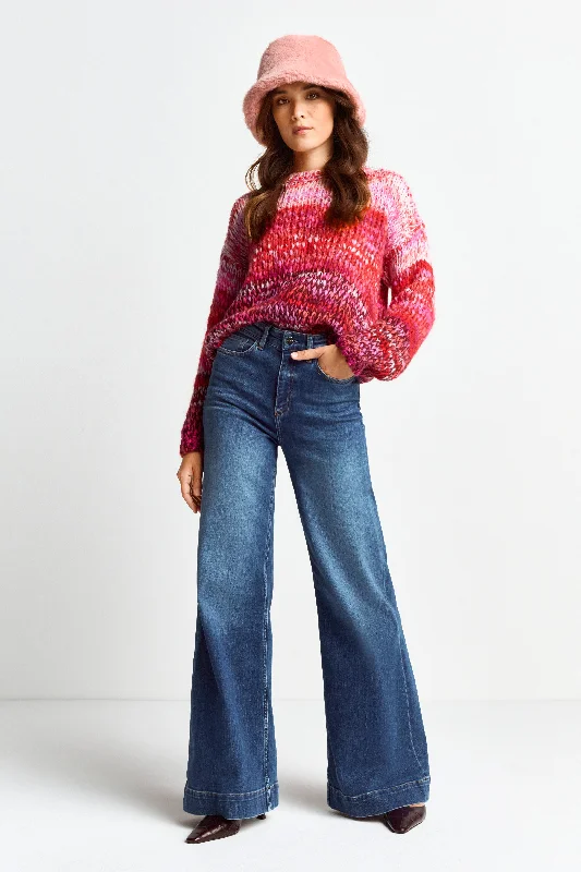 R&R Red Knit Jumper Denim Fabric Leather Fabric Suede Fabric