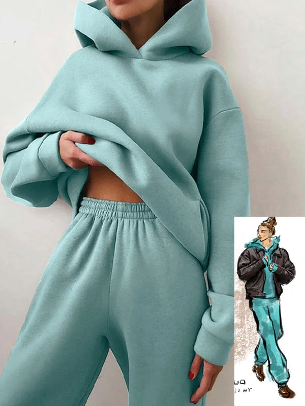 Women's Tracksuit 2pc Matching Sets Hoodie Sweatshirt Casual Solid Hoodie with Set-In Sleeves Structured Classic