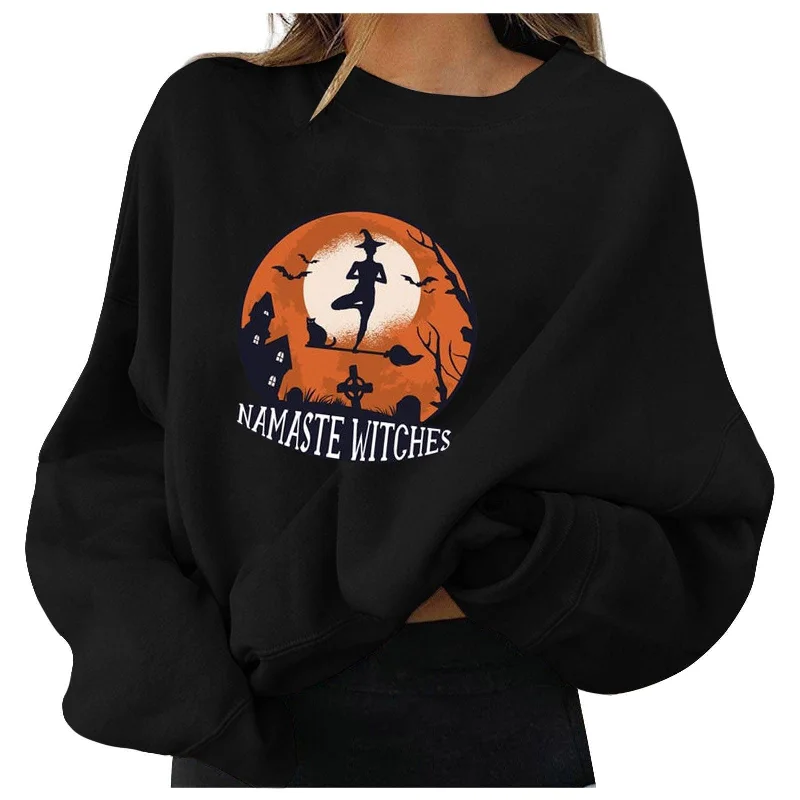 Solid Color Women Halloween Pullover Batwing Sleeve Top