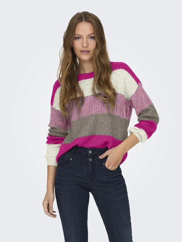 JDY Ladies Badut Long Sleeve knitted Pullover-FUCHSIA Puff Sleeve Stylish