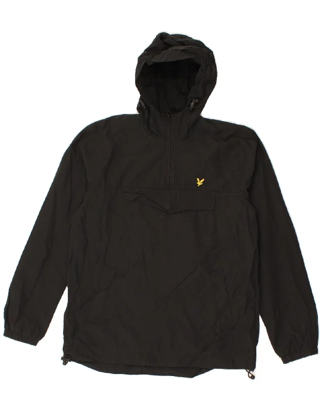 LYLE & SCOTT Womens Hooded Anorak Jacket UK 14 Medium Black Cotton Welt Pockets Slit Pockets Flap Pockets