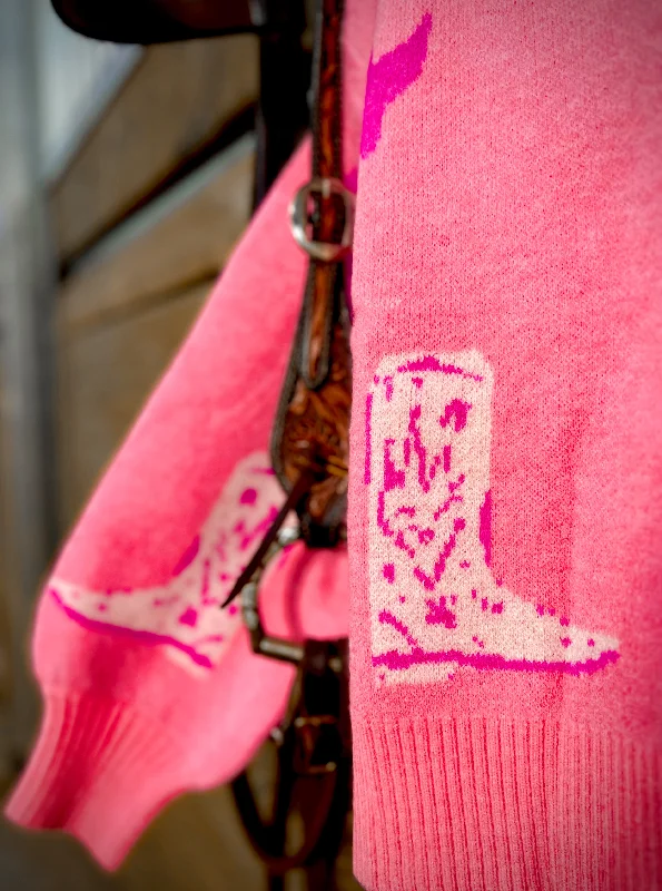 Better in Pink boots Sweater Embroidered Appliqued Beaded