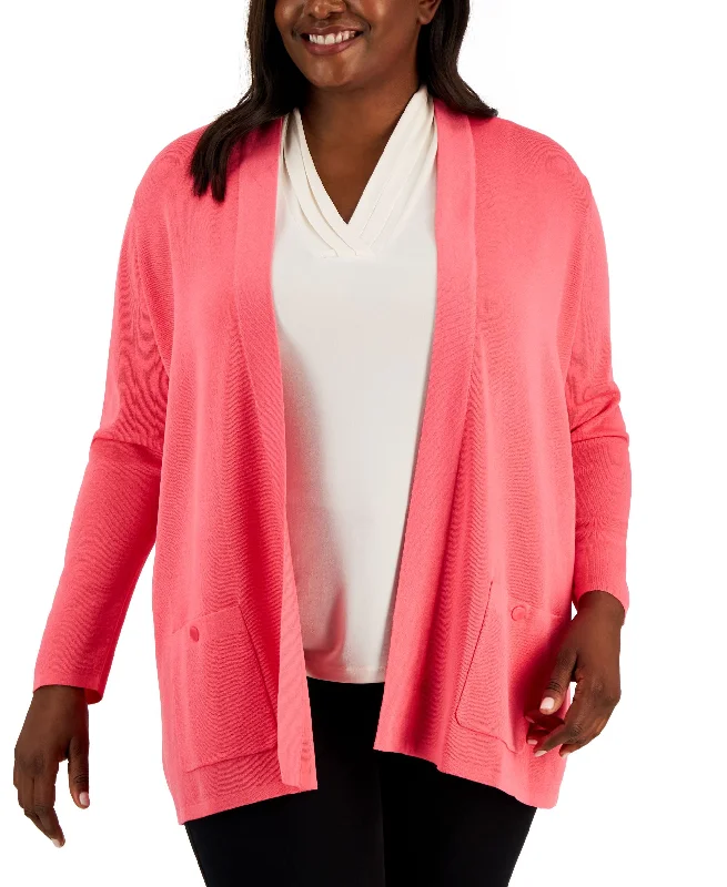 Plus Size Open-Front Cardigan Lace Blend Ribbed Blend Corduroy Blend